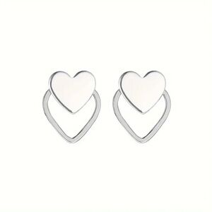 Women’s Silver Plated, Stainless Steel Double Heart Fashion Earrings.